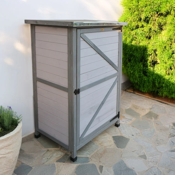 HABAU Gartenschrank Flachdach aus Holz mit Zinkdach, Grau, 76,5 x 56,5 x 114 cm – Bild 7