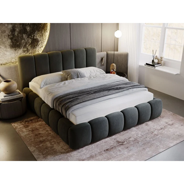 GRAINGOLD Cloud Bett 160x200, Polsterbett ohne Bettkasten, Velvet-Stoff, mit Lattenrost, Dunkelgrau – Bild 4