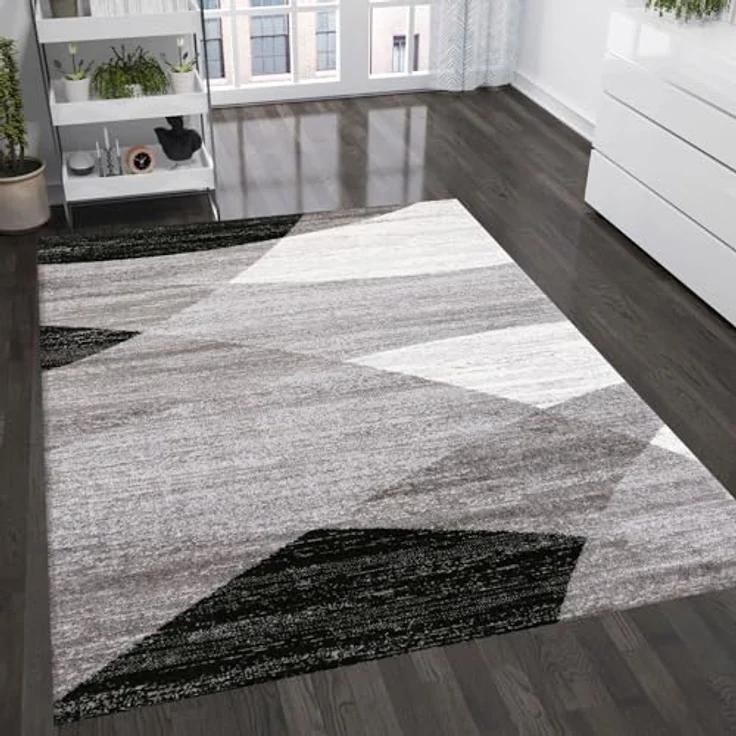 VIMODA Teppich Geometrisches Muster Meliert in Grau Weiß Schwarz Kurzflor Läufer Wohnzimmer, Maße:160x220 cm – Bild 3