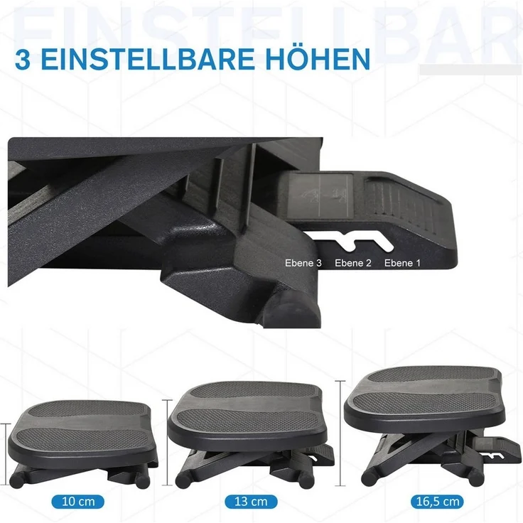 HOMCOM Fußhocker 3 Höhen Verstellbare Fußstütze (Fußbank, 1 St, Fußablage), Schwarz 45 x 34 x 10-16,5 cm – Bild 3