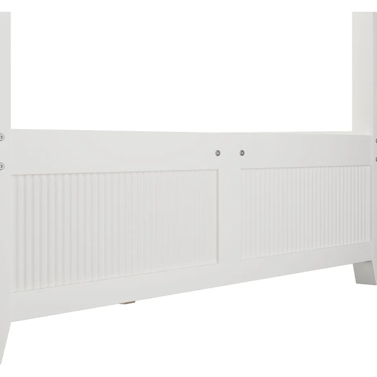 Himmelbett aus Kiefernholz und MDF mit Dachrahmen, 140x200 cm, Weiß, ohne Matratze – Bild 6