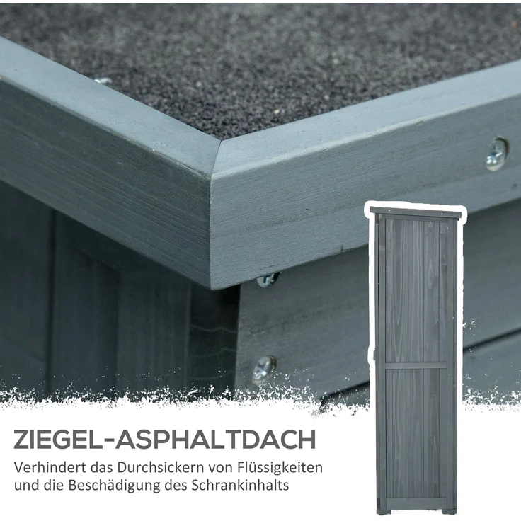 Gartenschrank 87 x 46,5 x 160 cm aus Tannenholz mit Lamellentüren und Bitumendach – Bild 5