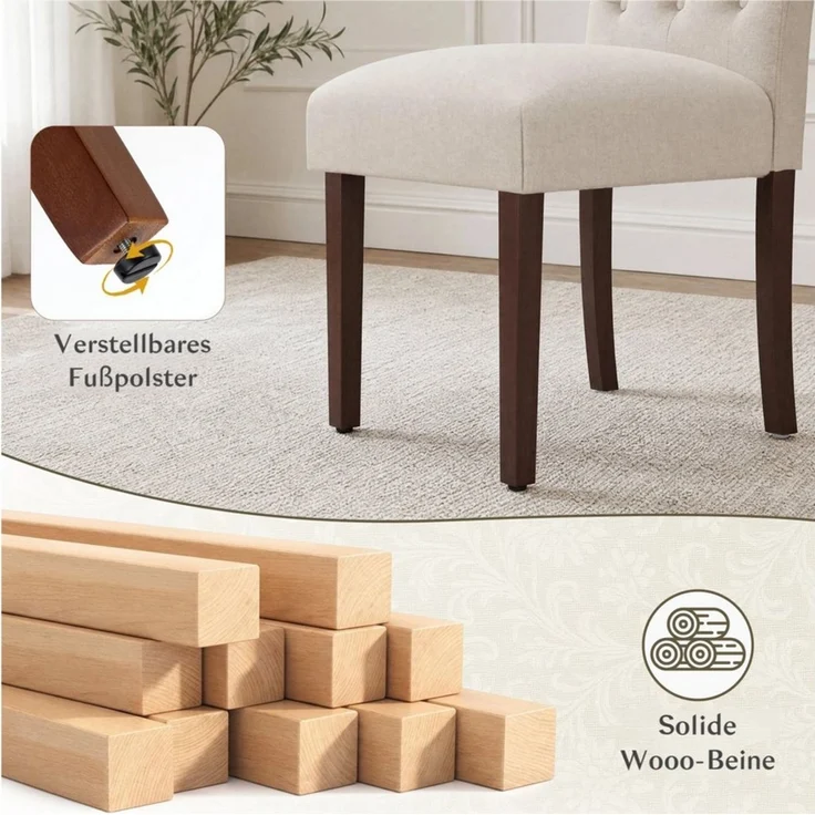 TLGREEN Esszimmerstuhl 1/2/4er Set,Küchenstuhl,Polsterstühle mit hoher Rückenlehne, (Chesterfield Stil mit Massivholzbeinen, 4 St), Weiche Gepolsterte Sitzfläche,für Esszimmer und Küche – Bild 4