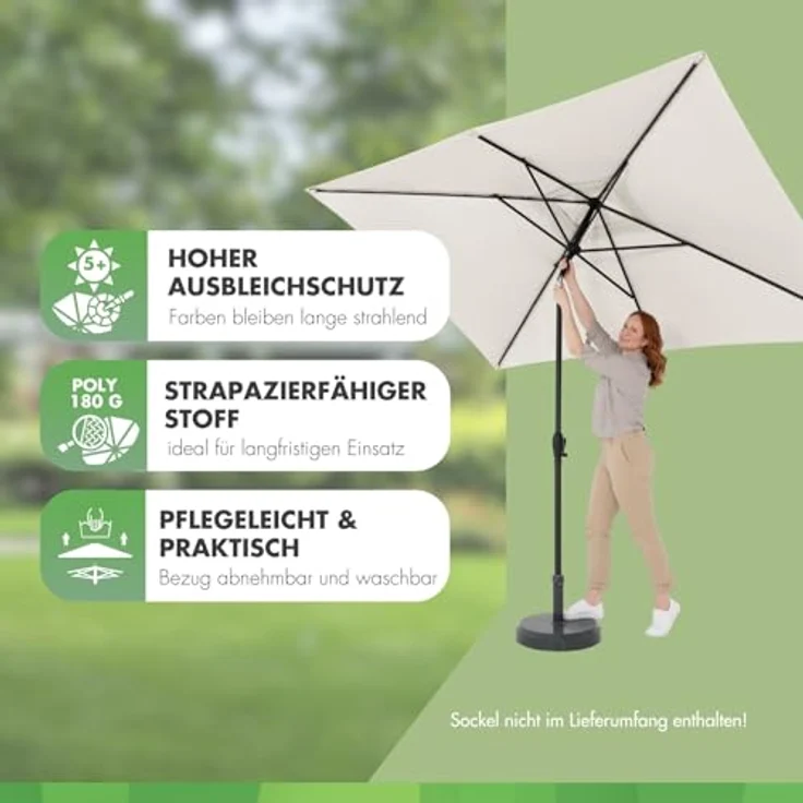 Doppler Sonnenschirm Jack 300x200 cm in Natur - Rechteckiger Sonnenschirm für Balkon & Terrasse - Schirm knickbar - Großer Balkonsonnenschirm - Kurbelschirm- Kippbarer Gartenschirm – Bild 5