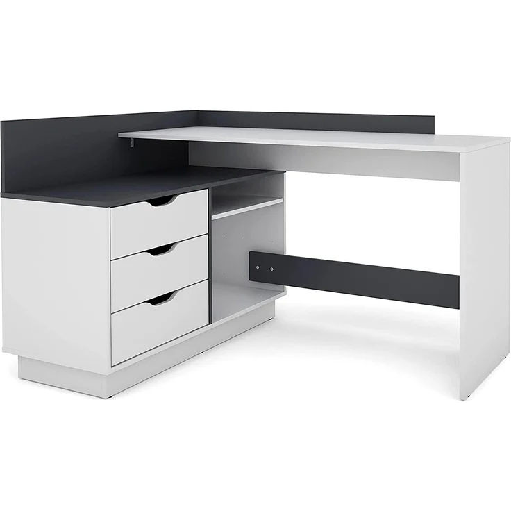 byLIVING Winkelschreibtisch BELFAST / Rechts oder Links montierbar / 3 Schubkästen / matt weiß - anthrazit /Bürotisch / Eckschreibtisch / Schreibtisch / B 129, H 83,5, T 105 cm – Bild 10