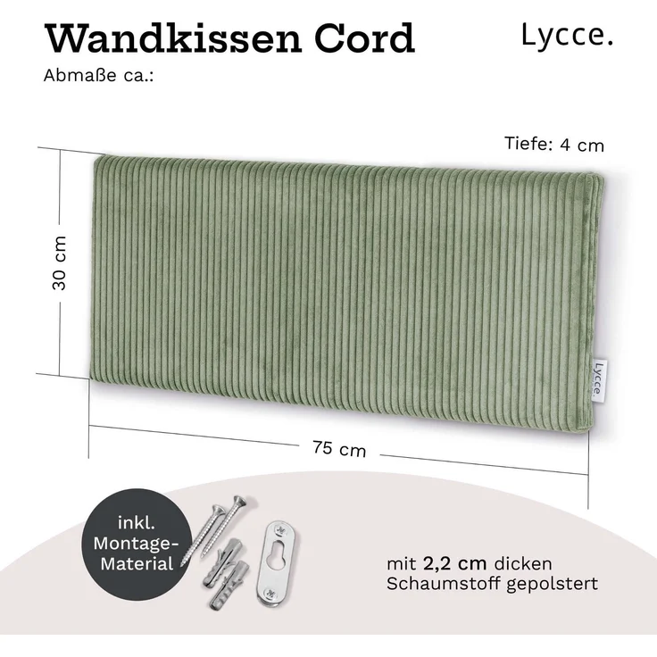 Lycce Kopfstütze Wandkissen Cord - Wandpolster Kopfteil Betten & Rückenkissen Sitzbank, (1 St) – Bild 3