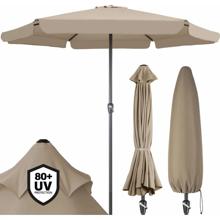Kingsleeve Sonnenschirm mit Kurbel, UV Schutz 30+, Alu Mast / Polyester taupe, Ø 330 cm