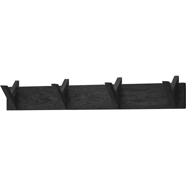 Garderobenleiste >BANTRY< 4 Haken, Eiche massiv, schwarz mit Maserung - 80x13x12cm (BxHxT) – Bild 1