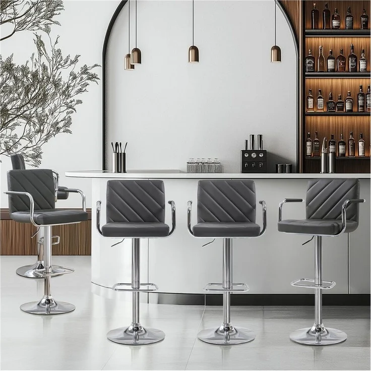 Yaheetech Barhocker 2/4-er Set (4 St), Höhenverstellbarer Barstuhl mit Armlehnen, Sitzhöhe 62,5 cm – 84,5 cm – Bild 2