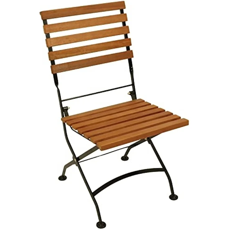 DEGAMO HOFGARTEN I Garten-Klappgarnitur 3-teilig, Stahl + Akazie, schwarz/braun, Tisch 75x75cm – Bild 2