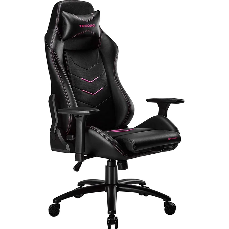 Tesoro Alphaeon S3 Gaming Stuhl F720 Gaming Chair Chefsessel Schreibtischstuhl mit PU Kunstleder, Lordosenstütze und Seat Xtension Sitzflächenerweiterung Pink
