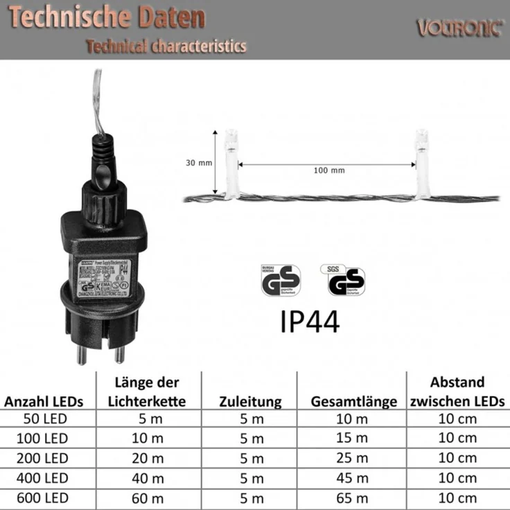 VOLTRONIC® LED Lichterkette, innen und außen, IP44, Modell- und Farbwahl, 600 LEDs, warmweiß – Bild 2