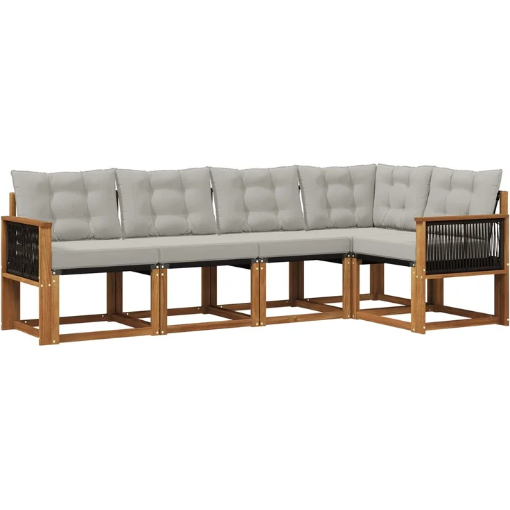 vidaXL Outdoor-Sofagarnitur 5 stk. 5-Sitzer Natur und Hellgrau 3381951 – Bild 2