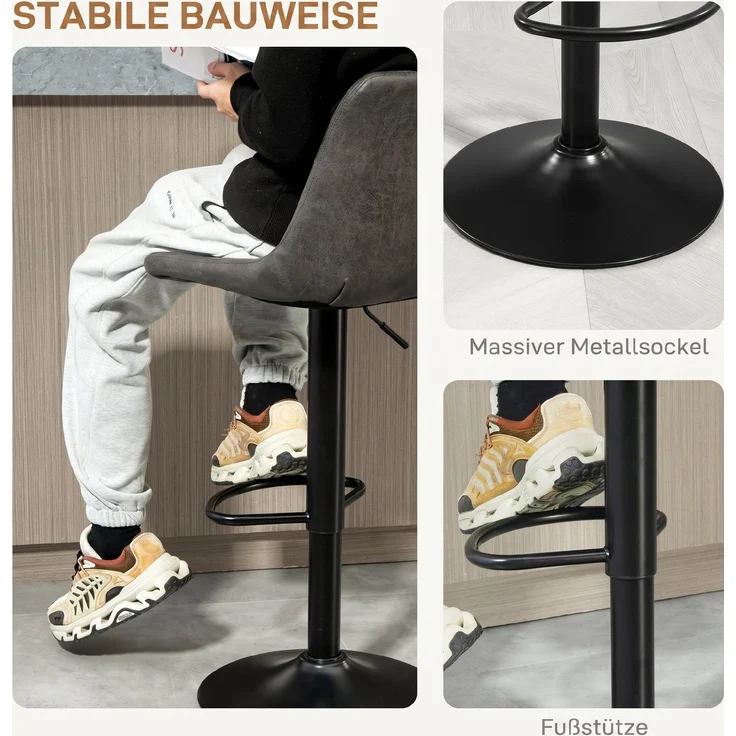 2er-Set Barhocker im Retrodesign, inkl. Fußstütze, höhenverstellbar, Gaslift, Dunkelgrau--Dunkelgrau--110x43x46.5cm--YOUDENOVA – Bild 9