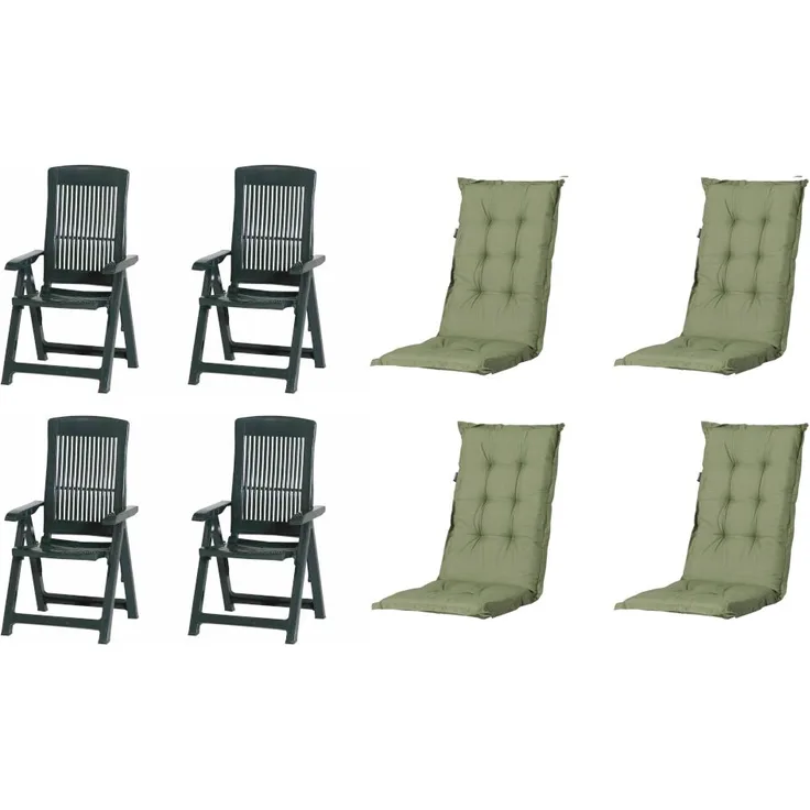 SET Tampa 4 x Klappsessel grün, 4 x Auflage grün