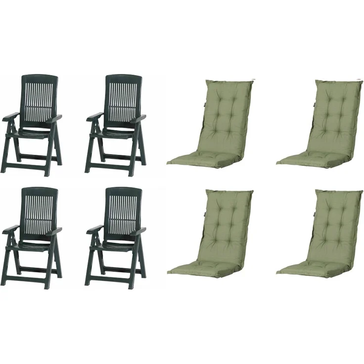 SET Tampa 4 x Klappsessel grün, 4 x Auflage grün – Bild 1