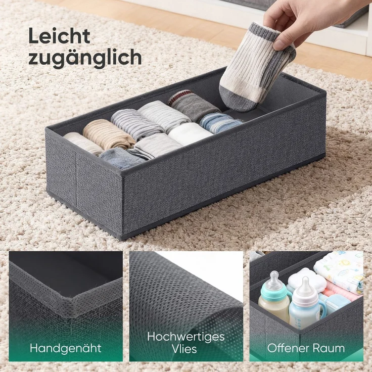 Sekey Schubladen Organizer aus Vliesstoff Faltbare Aufbewahrungsbox für Schrank und Kleiderschrank 22 x 51 x 11 cm 4 Stück – Bild 5