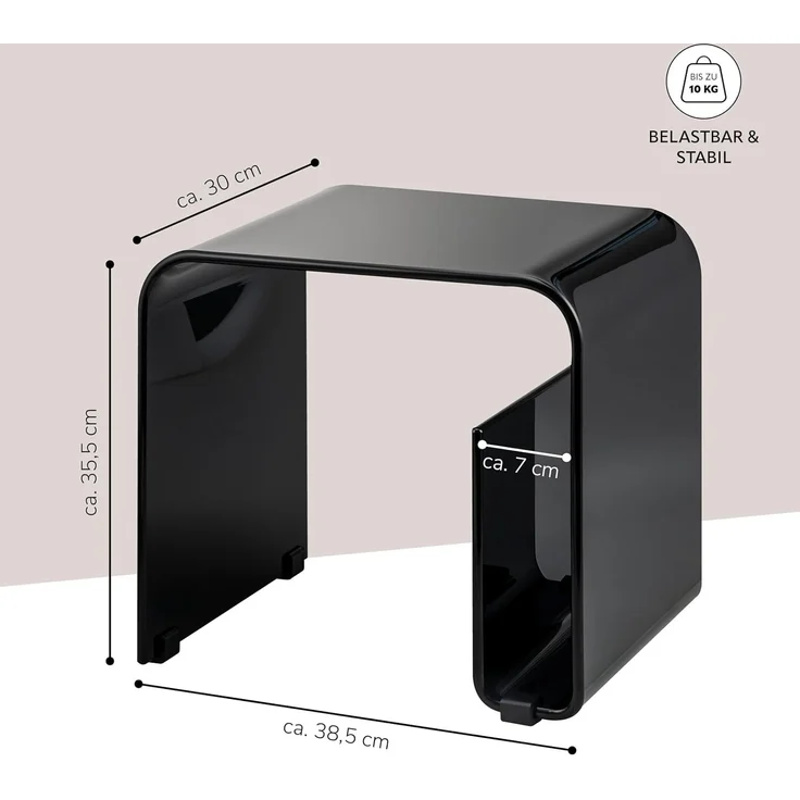 Acryl Beistelltisch mit Magazinhalter 2in1, schwarz-glänzend – Bild 2