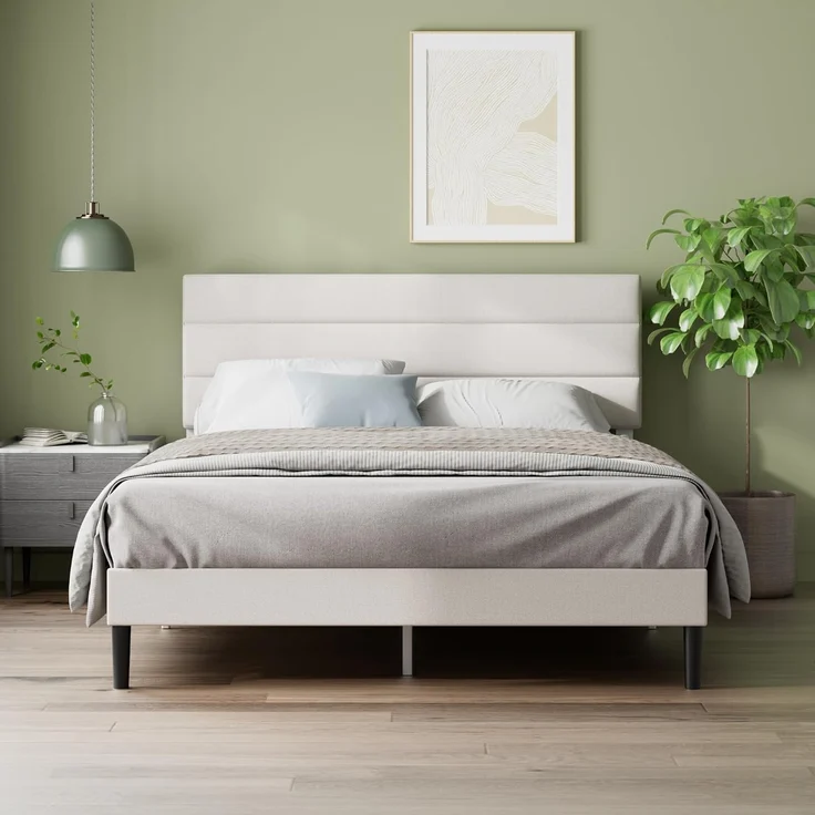 Zinus Piper Bett 180x200 cm - Höhe 30 cm - Gepolstertes Bettgestell mit Kopfteil - Lattenrost aus Holz - Kein Boxspring erforderlich – Creme – Bild 9