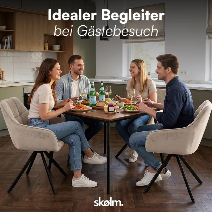 skølm 'Sköll' Esszimmerstühle, 4er Set, macchiato, gepolstert mit Samt-Bezug, höhenverstellbar & drehbar, Polsterstühle mit Armlehnen, bis 150 kg belastbar – Bild 9
