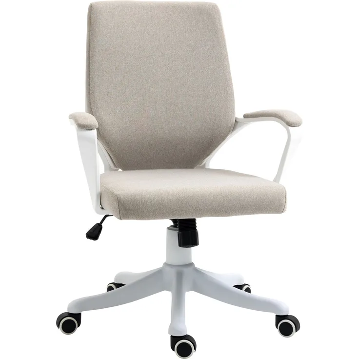 MELAYR, Drehbarer Schreibtischstuhl, neigbarer Bürostuhl mit Armlehnen und verstellbarer Höhe, 62 x 69 x 100 cm, Beige