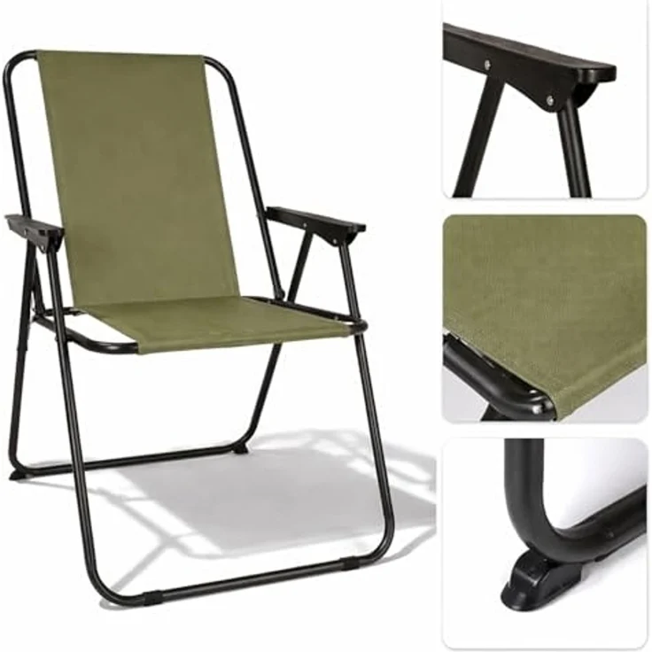 Campingstuhl Klappstuhl Anglerstuhl Stoff Oxfort Metall Olivegrün – Bild 4