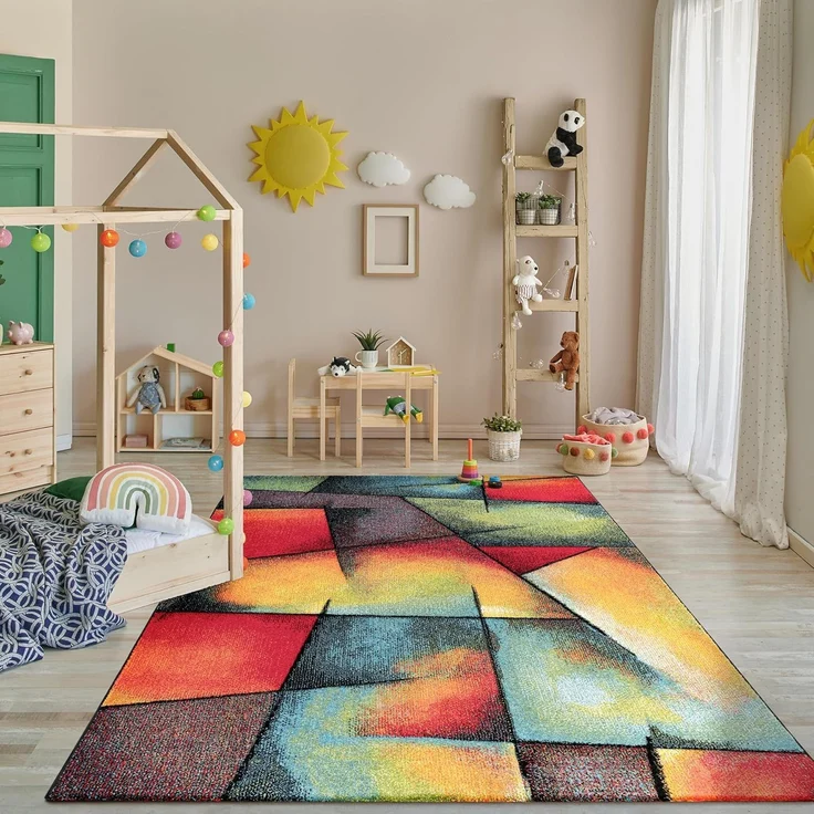 Paco Home Teppich Wohnzimmer Kinderzimmer Kurzflor Moderne 3D Optik Kariert Geometrische Muster, Grösse:80x150 cm, Farbe:Bunt 6 – Bild 1