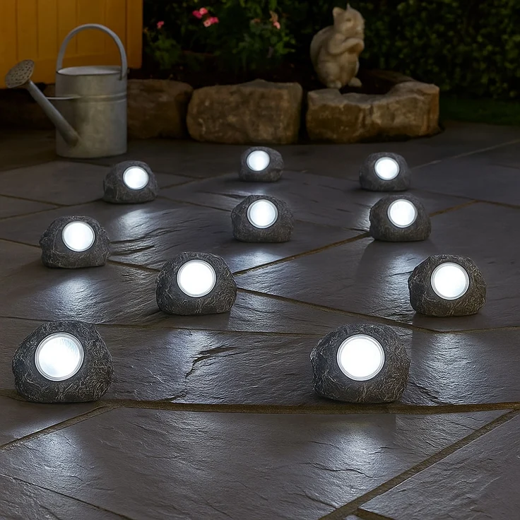 3x LED Solarleuchte Stein grau, Außendeko – Bild 5