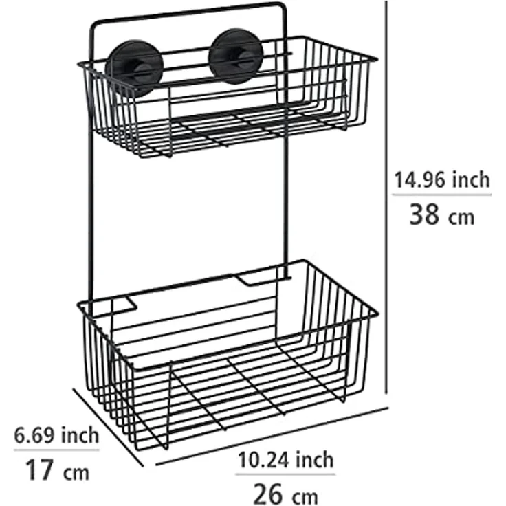 WENKO Duschregal Vacuum-Loc® Wandregal 2 Etagen Bari Schwarz, 2 Etagen – Bild 5