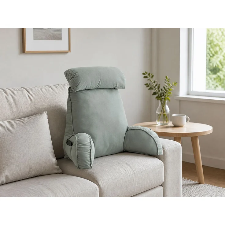 Gepolstertes Bettlesekissen mit Armlehnen und Kopfstütze zum Lesen, Grau, 75 x 40 cm – Bild 2