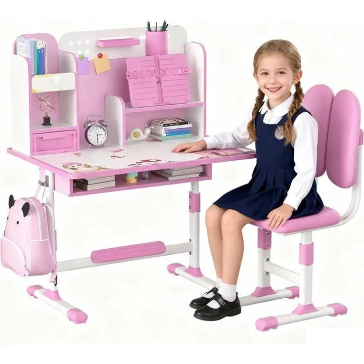 Rutaqian Kinderschreibtisch Kinderschreibtischstuhl mit Bücherständer,Höheverstellbar 65 und 71cm (Schreibtisch Mädchen ab 6 jahren, 1-St, ergonomischer Kids Schreibtisch und Stuhlset für Kinder), mit Stuhl & Schublade,Kinder Schüler Schreibtisch für J... – Bild 4