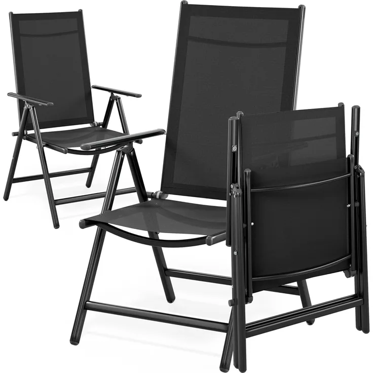 Casaria Gartenstuhl Hochlehner 2er Set Aluminium Klappbar Wetterfest 7- Fach verstellbar Armlehnen Leicht 120kg Belastbar Klappstuhl Balkonstuhl Anthrazit