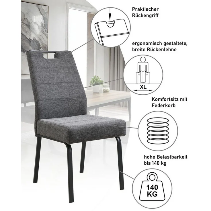 HELA 4-Fußstuhl ELVAS (Set, 2 St), XL-Sitzbreite, mit Federkorb, 140kg belastbar – Bild 3