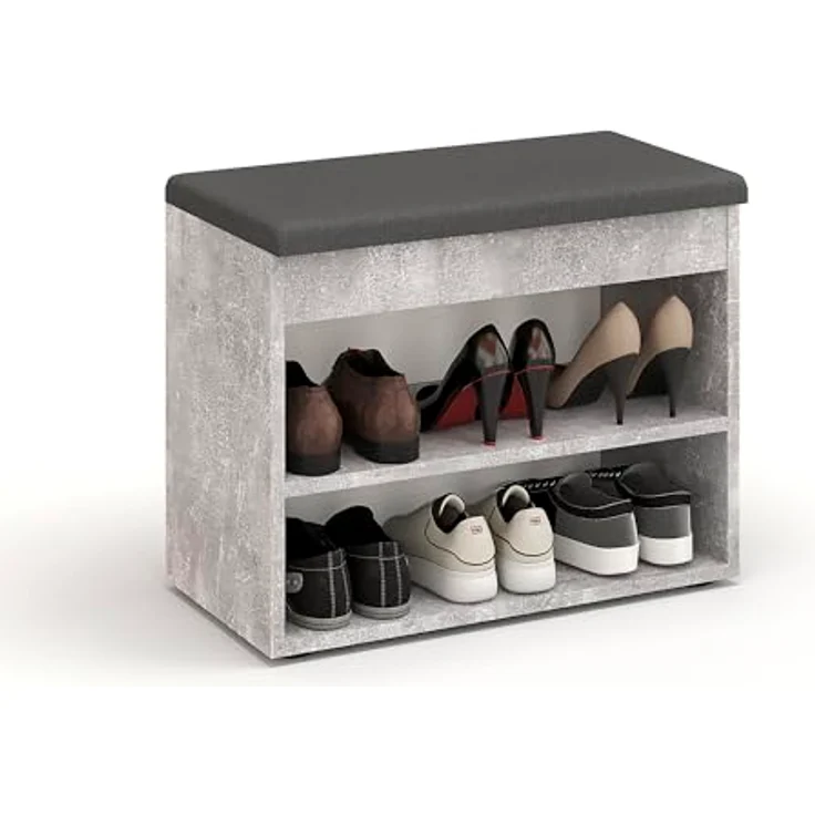 KOMTO Schuhschrank Schuhbank mit Sitzfläche - Schuhregal Bank mit Stauraum Sofia Beton 60 x 48 x 32 cm – Bild 5