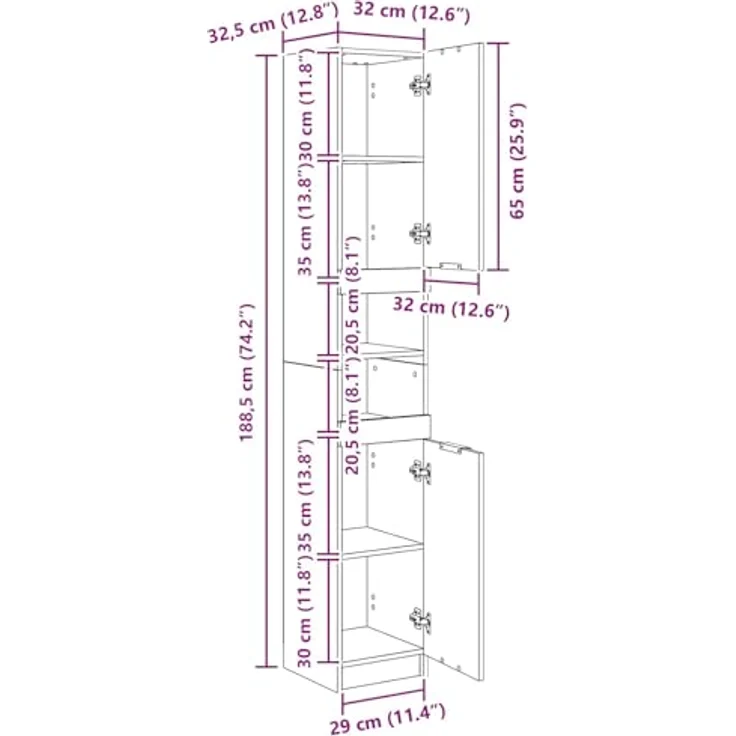 vidaXL Badezimmerschrank Schwarz Eichen-Optik 32 x 34 x 188,5 cm 862097 – Bild 4