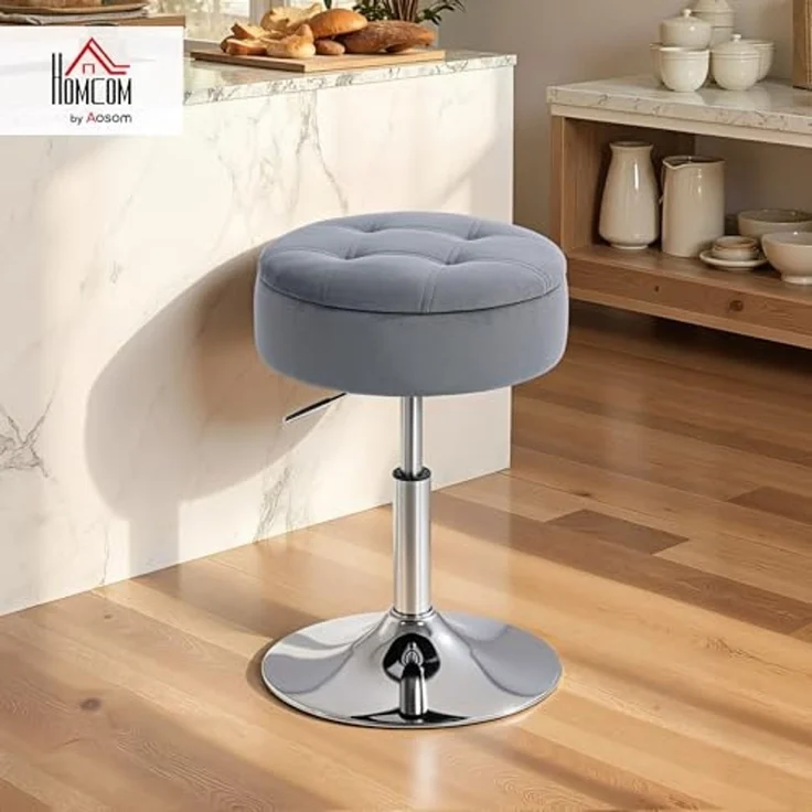 HOMCOM Barhocker Stoffbezug, höhenverstellbar, drehbar (Küchenhocker, 1 St, Barstuhl), für Esszimmer, Küche, Grau – Bild 2