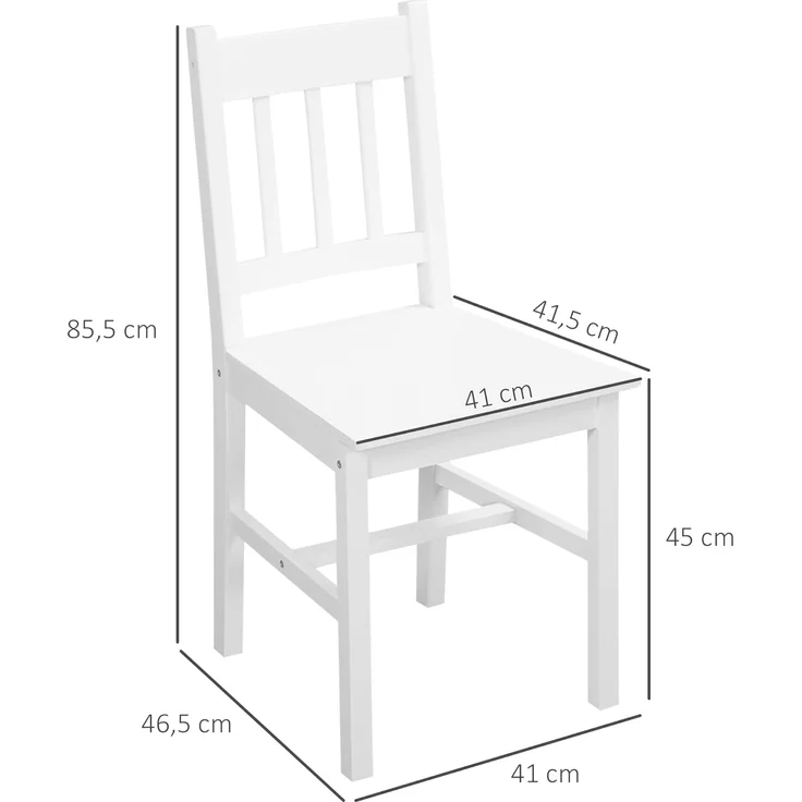 HOMCOM Esszimmerstuhl, 4er Set Küchenstuhl, Wohnzimmerstuhl mit Rückenlehne, Küchenstühle, Essstuhl für Esszimmer, Küche, Kiefernholz, 41 x 46,5 x 85,5 cm, Weiß – Bild 3