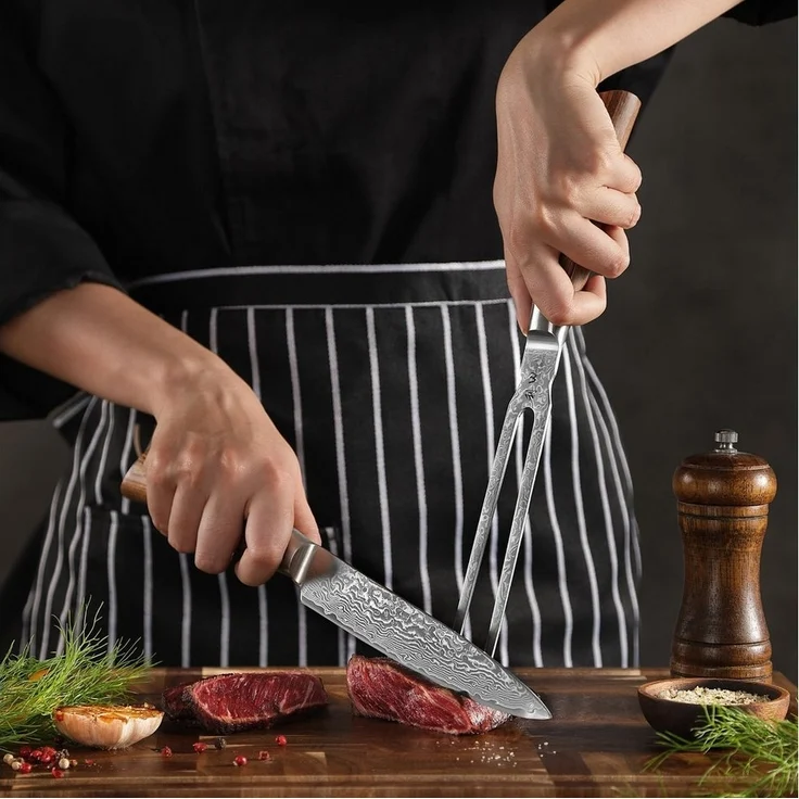 Wakoli Tranchiergabel Edib Pro Damast Tranchiergabel I Serviergabel Grillgabel I 18cm Klinge, 67 Lagen Damaststahl, VG-10 Stahlkern – Bild 3