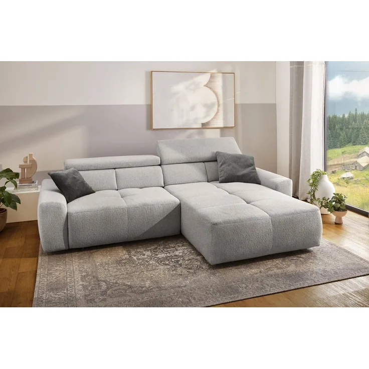 Jockenhöfer Gruppe Ecksofa Unos L-Form, B: 299 cm, mit 60 cm elektr. Sitztiefenverstellung, 140kg Belastbarkeit, USB-Anschluss, Kopfteilverstellung & Zierkissen