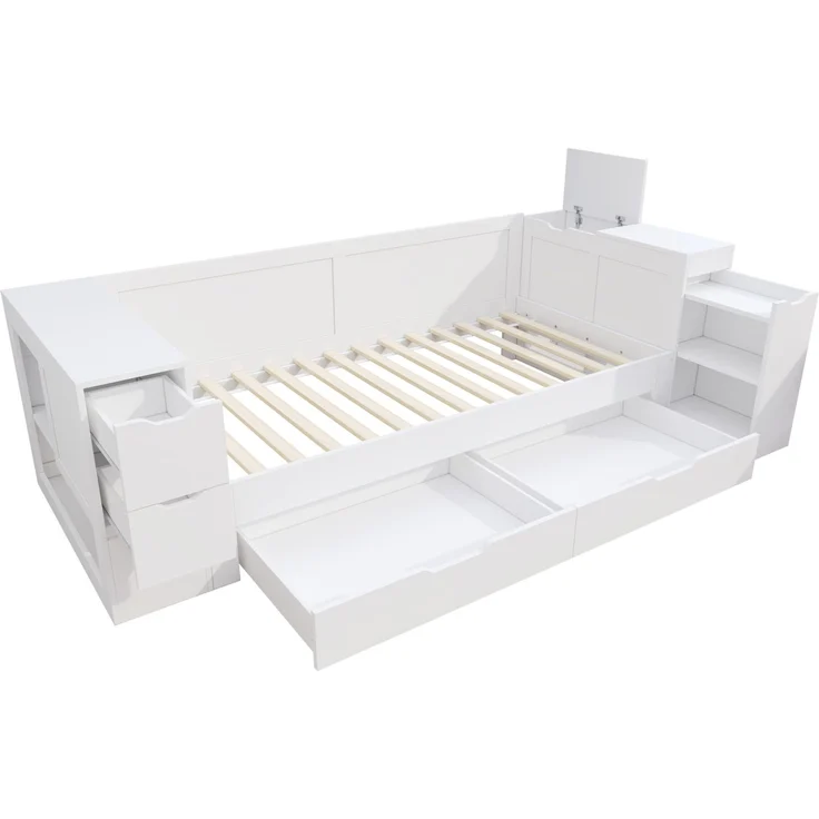 CHICFURN Bett MDF Weiß 90x190 cm mit Schubladen und Stauraum – Bild 8