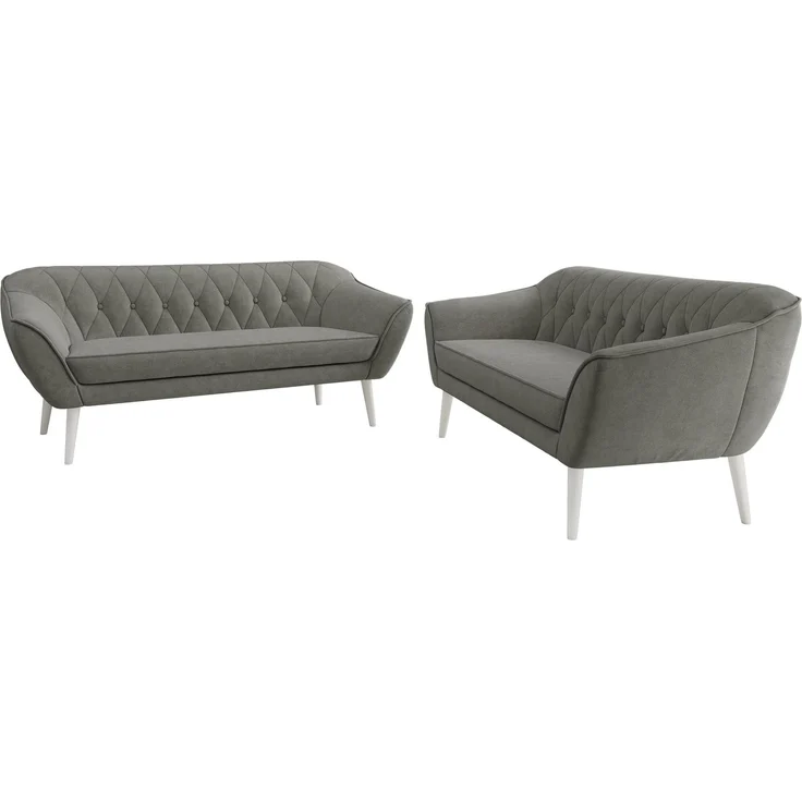 Wohnzimmerset Möbelset PIRS 3-3, Armlehnen, Wellenfederung, weiße Füße, Dreisitzer Sofa, Polstermöbel Set - Grau Stukture – Bild 7