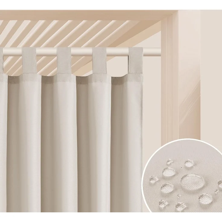 ROOM99 Outdoorvorhäng mit Schlaufen Garden Line 155x250 cm Breite x Höhe Outdoor Vorhang wetterfest Wasserdicht Sichtschutz Sonnenschutz Gardinen Garten Winddicht Hellbeige, 1 Stück – Bild 1