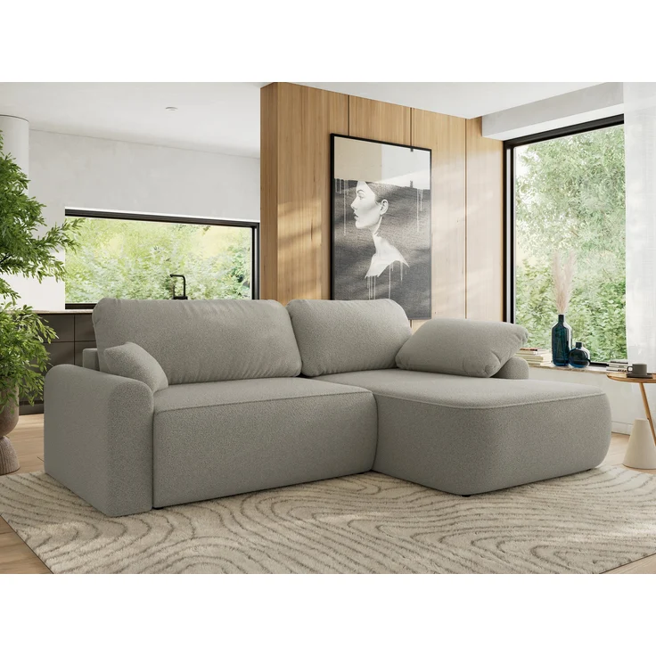 Ecksofa, L-förmiges, lose Kissen, DL-Schlaffunktion, (H 100 x T 187 x B 273 cm) - CUBO L - Boucle Hellgrau - rechte Seite – Bild 1