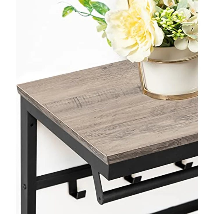 Hoobro Wandgarderobe mit Ablage, Wandregal mit 10 Haken und Stangen, 80 x 30 x 42 cm, Wandmontiertes Hängeregal für Flur, Wohnzimmer, Schlafzimmer – Bild 6