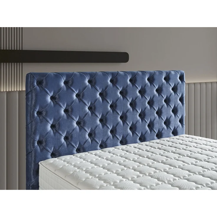 Schlafzimmer-Set "Lona" – Bett mit Bettkasten und Matratze , Nachttisch, Hocker-Blau – Bild 10