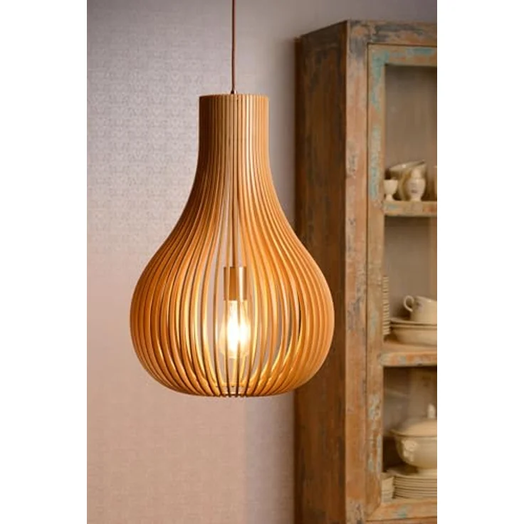 Lucide BODO Pendelleuchte, Ø 38 cm, 1xE27, höhenverstellbar, helles Holz, geeignet für LED-Lichtquellen – Bild 4