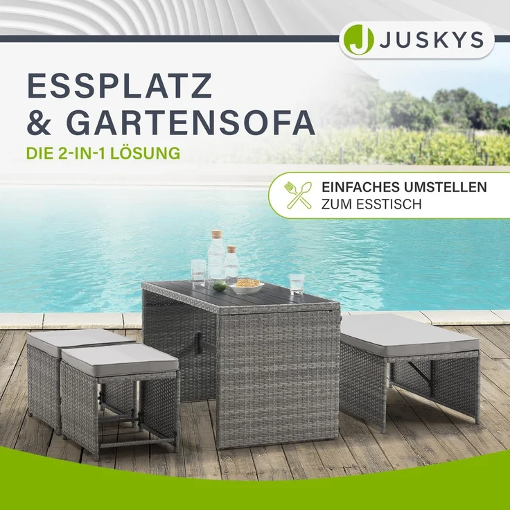 Juskys 'Jamaika' 2in1 Relax Gartenmöbel Set - Tisch, Gartenlounge Sofa, Polyrattan Grau – Bild 3