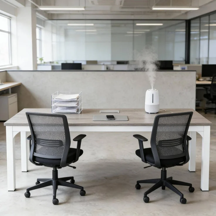 Schreibtisch für 2 Personen mit Metallgestell, 200x70x75 cm, Taupe/Weiß – Bild 2
