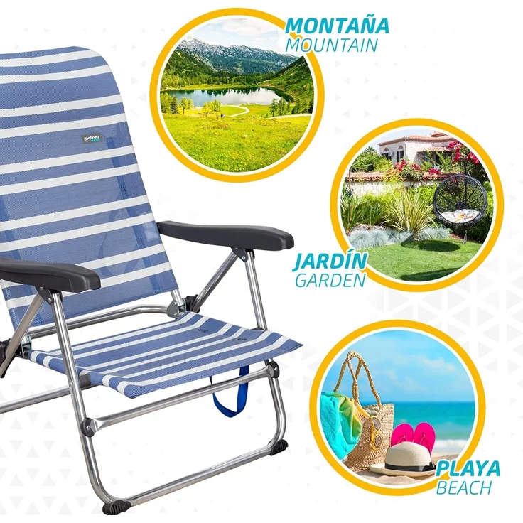 AKTIVE 62258 – 2er-Pack Klappstühle mit Mehreren Positionen für Strand, Garten, Terrasse oder Camping | Maße 47 x 50 x 85 cm | 5-Fach verstellbare, ergonomische Armlehne – Bild 6