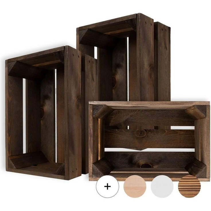 Creative Deco Holzkiste 3x Weinkisten Set Obstkiste Holz (3 Kisten) – Bild 5